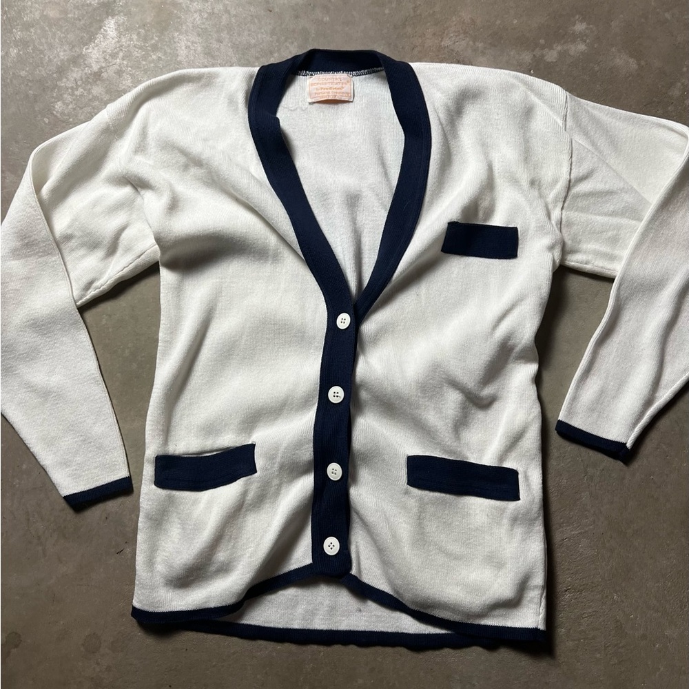 White Cardigan with Black Trim